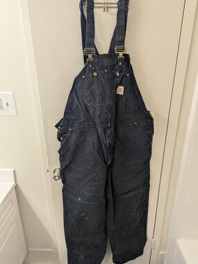 Carhartt Bib Overalls 46x34 Black Duck Canvas Workwear